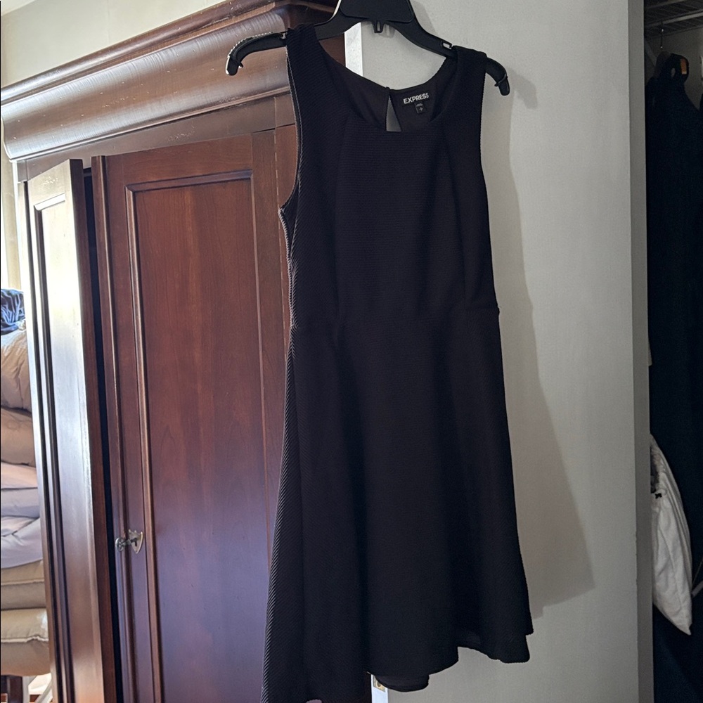 Express Black Ribbed Fit-and-Flare Mini Dress